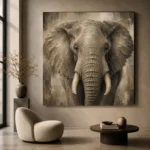 Neutral Elephant Wildlife Portrait Wall Art Canvas Print - Image 7