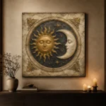 Golden Sun and Crescent Moon Sun and Moon Wall Art Canvas Print - Image 9