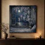 Moonlit Wisteria Window Moonlit Bedroom Wall Art Canvas Print - Image 8
