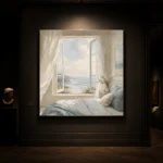 Open Window Ocean View Coastal Bedroom Wall Art Canvas Print - Image 8