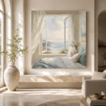 Open Window Ocean View Coastal Bedroom Wall Art Canvas Print - Image 9