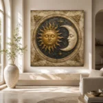 Golden Sun and Crescent Moon Sun and Moon Wall Art Canvas Print - Image 11