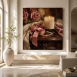 Blush Ribbon Romantic Bedroom Wall Art Canvas Print - Image 11