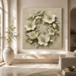 Ivory Hellebore Wreath Botanical Bedroom Wall Art Canvas Print - Image 11