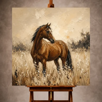 Horse Wall Art featuring an elegant equestrian portrait with refined texture, earthy tones, and timeless character for sophisticated interiors