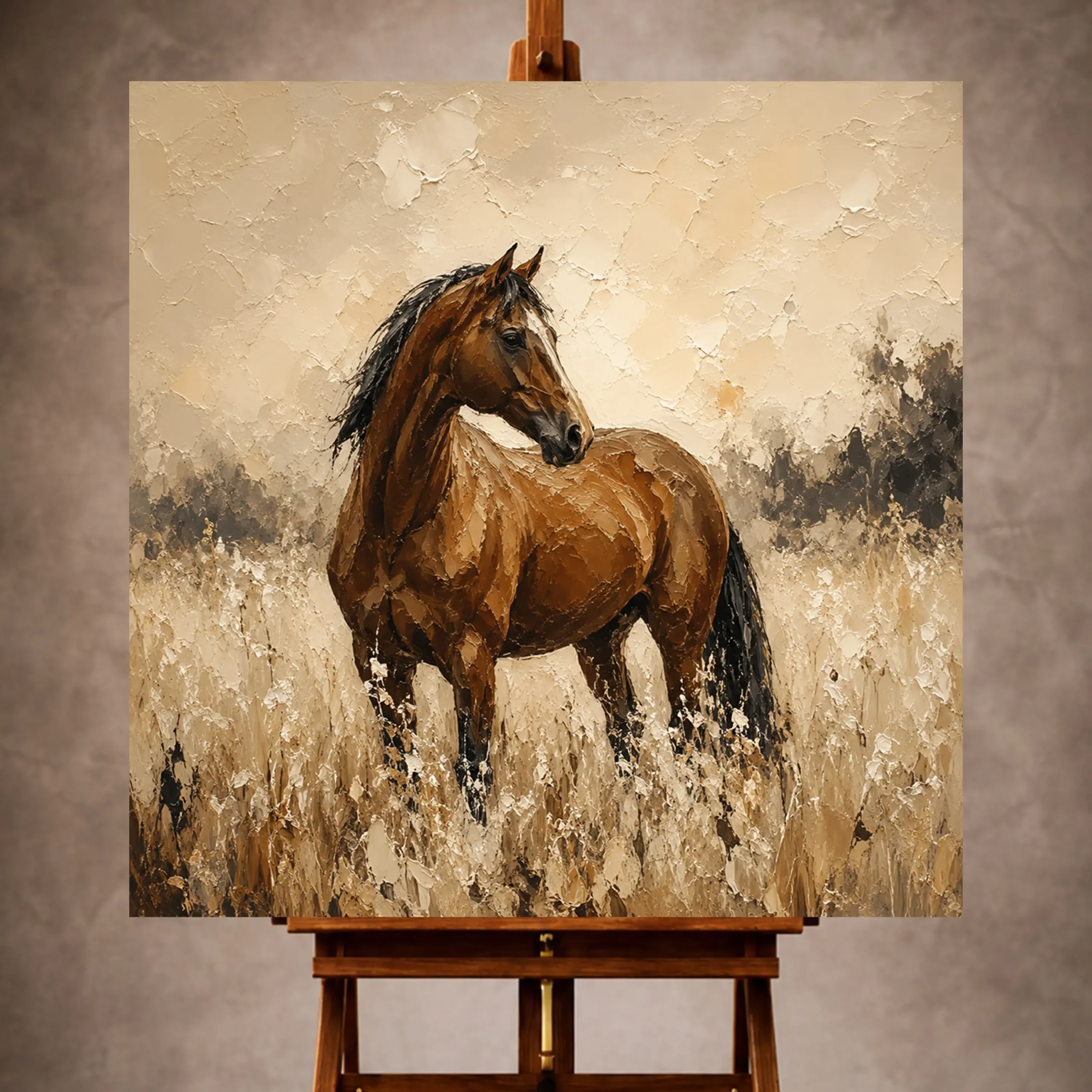 Horse Wall Art featuring an elegant equestrian portrait with refined texture, earthy tones, and timeless character for sophisticated interiors