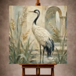 Red Crowned Crane Bird Wall Art Canvas Print