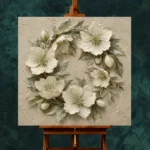 Ivory Hellebore Wreath Botanical Bedroom Wall Art Canvas Print - Image 3