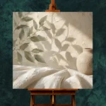 Olive Branch Shadows Botanical Bedroom Wall Art Canvas Print - Image 3