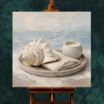 Seashell Candle Coastal Bedroom Wall Art Canvas Print - Image 3