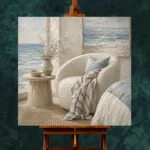 Ocean Reading Chair Coastal Bedroom Wall Art Canvas Print - Image 3
