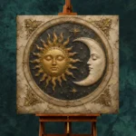 Golden Sun and Crescent Moon Sun and Moon Wall Art Canvas Print - Image 3