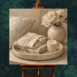 Pearl Linen Tray Serene Neutral Bedroom Wall Art Canvas Print - Image 2