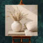 Dried Wheat Vase Serene Neutral Bedroom Wall Art Canvas Print - Image 2