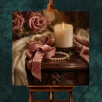Blush Ribbon Romantic Bedroom Wall Art Canvas Print - Image 3