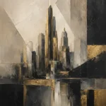 Charcoal Gold Architectural Skyline Executive Office Wall Art Canvas Print