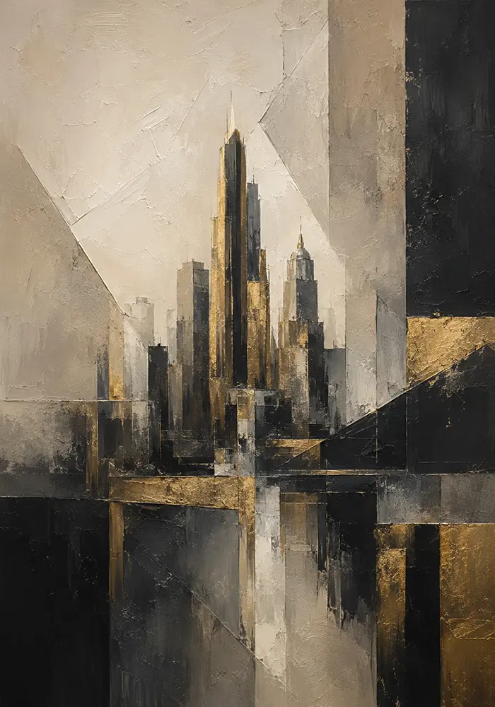 Charcoal Gold Architectural Skyline Executive Office Wall Art Canvas Print