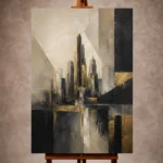 Charcoal and gold Executive Office Wall Art print featuring an abstract architectural skyline for elegant interiors