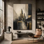 Charcoal Gold Architectural Skyline Executive Office Wall Art Canvas Print - Image 4