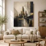 Charcoal Gold Architectural Skyline Executive Office Wall Art Canvas Print - Image 8