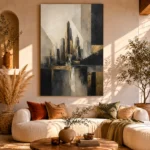 Charcoal Gold Architectural Skyline Executive Office Wall Art Canvas Print - Image 9