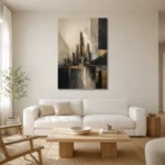 Charcoal Gold Architectural Skyline Executive Office Wall Art Canvas Print styled in a refined neutral interior
