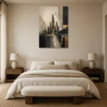 Charcoal Gold Architectural Skyline Executive Office Wall Art Canvas Print showcased in an elegant minimalist interior