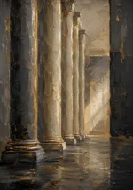 Charcoal Gold Classical Columns Executive Office Wall Art Canvas Print
