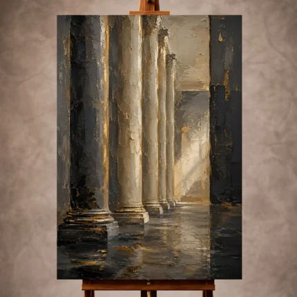 Charcoal and gold Executive Office Wall Art print featuring modern classical columns for elegant interiors