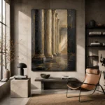 Charcoal Gold Classical Columns Executive Office Wall Art Canvas Print - Image 4
