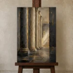 Charcoal Gold Classical Columns Executive Office Wall Art Canvas Print displayed on a studio easel