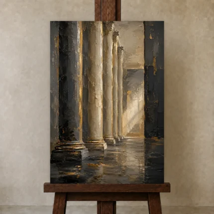Charcoal Gold Classical Columns Executive Office Wall Art Canvas Print shown in Studio Easel