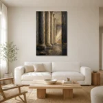 Charcoal Gold Classical Columns Executive Office Wall Art Canvas Print styled in a refined neutral interior