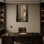 Charcoal Gold Classical Columns Executive Office Wall Art Canvas Print displayed in a contemporary gallery-inspired room