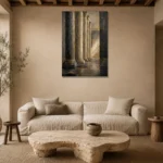 Charcoal Gold Classical Columns Executive Office Wall Art Canvas Print presented in a sophisticated home setting