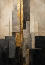 Charcoal Gold Abstract Stone Balance Executive Office Wall Art Canvas Print
