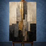 Charcoal Gold Abstract Stone Balance Executive Office Wall Art Canvas Print - Image 2