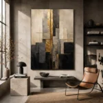 Charcoal Gold Abstract Stone Balance Executive Office Wall Art Canvas Print - Image 3