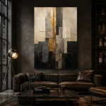 Charcoal Gold Abstract Stone Balance Executive Office Wall Art Canvas Print - Image 4