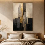 Charcoal Gold Abstract Stone Balance Executive Office Wall Art Canvas Print - Image 6