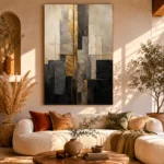 Charcoal Gold Abstract Stone Balance Executive Office Wall Art Canvas Print - Image 8