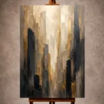 Charcoal and gold Executive Office Wall Art print featuring layered architectural forms rising into illuminated space for elegant interiors