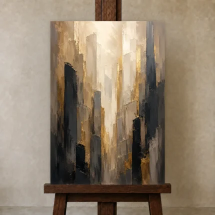 Charcoal Gold Architectural Forms Executive Office Wall Art Canvas Print shown in Studio Easel
