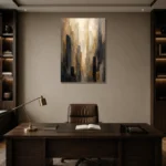 Charcoal Gold Architectural Forms Executive Office Wall Art Canvas Print displayed in a contemporary gallery-inspired room