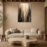 Charcoal Gold Architectural Forms Executive Office Wall Art Canvas Print presented in a sophisticated home setting