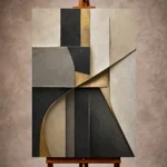 Charcoal and gold Executive Office Wall Art print featuring sculptural geometric planes for elegant interiors