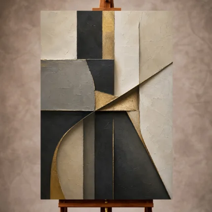 Charcoal and gold Executive Office Wall Art print featuring sculptural geometric planes for elegant interiors
