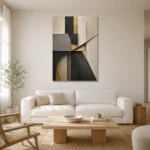Charcoal Gold Geometric Executive Office Wall Art Canvas Print styled in a refined neutral interior