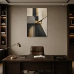 Charcoal Gold Geometric Executive Office Wall Art Canvas Print displayed in a contemporary gallery-inspired room
