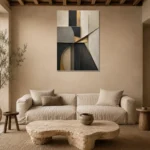 Charcoal Gold Geometric Executive Office Wall Art Canvas Print presented in a sophisticated home setting